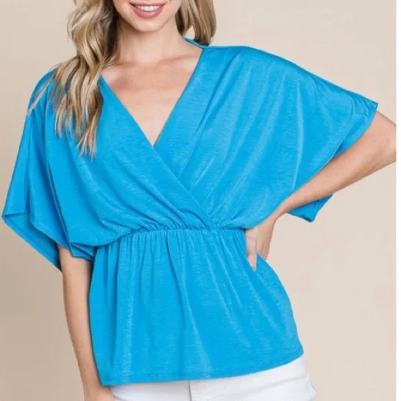 V NECK Ocean Blue Multi Wear Top - Picture 2 of 5